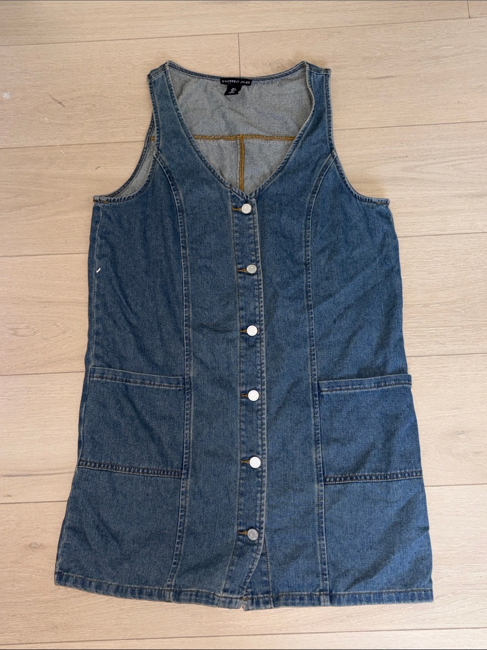 Denim Button-Front Tank Dress - Blue